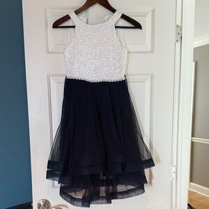 Speechless White and Dark navy blue  Layered Kids Dress